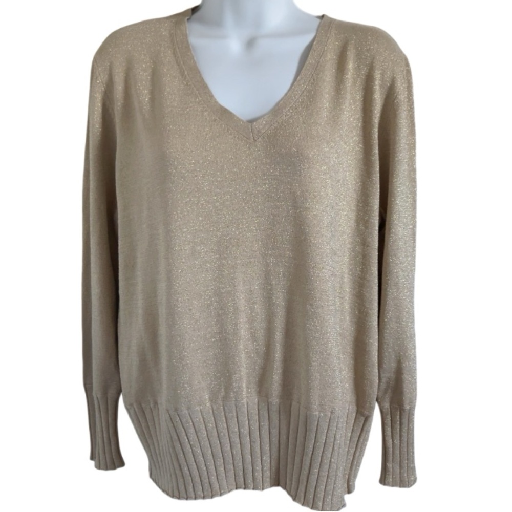 Mango Shimmering Gold V-Neck Sweater Size S